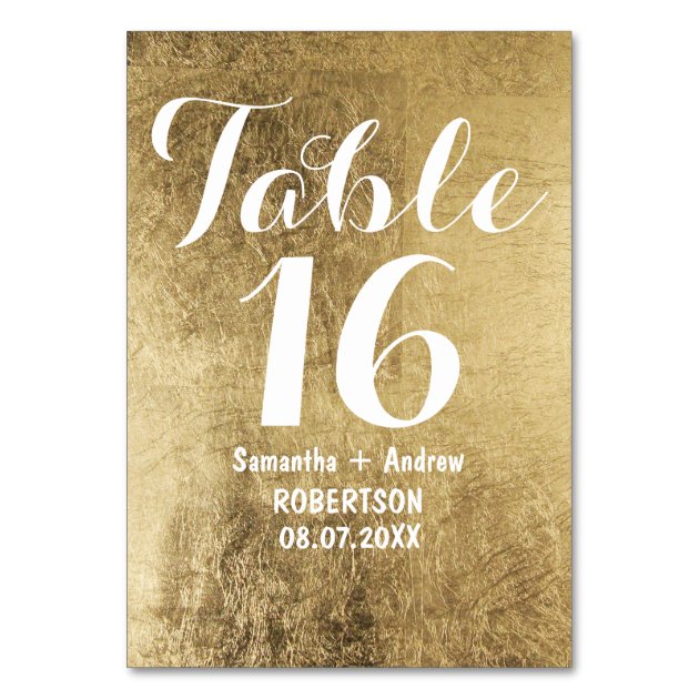 Luxury Faux Gold Leaf Wedding Table Number