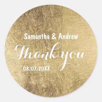 Luxury Faux Gold Leaf Wedding Thank You Classic Round Sticker by blush_invitations at Zazzle