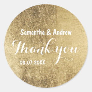 Luxury faux gold leaf wedding Thank you Classic Round Sticker