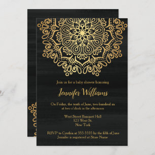 Luxury Faux Gold Mandala Black Baby Shower Invitation