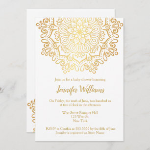 Luxury Faux Gold Mandala White Baby Shower Invitation