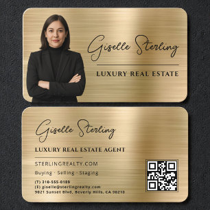 Luxury Faux Gold Metallic Realtor Photo QR Code Business Card