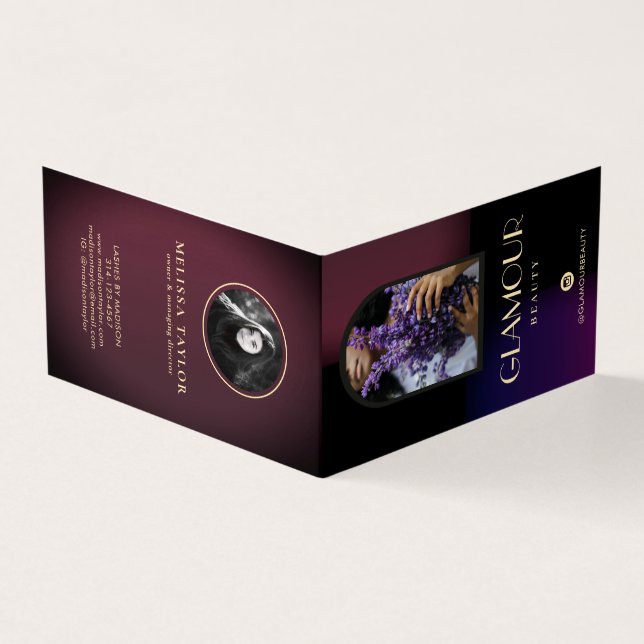 Luxury Faux Gradient Violet and Burgundy 2 Photos Business Card (Outside)