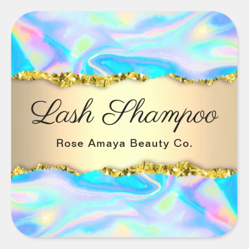 Luxury Faux Holographic And Gold Lash Cleanser Square Sticker