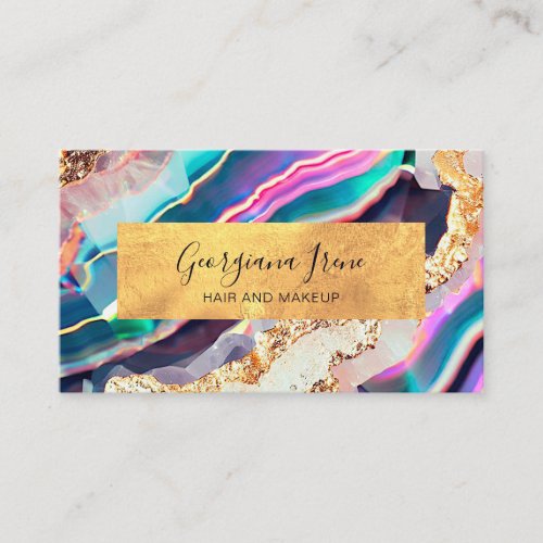 Luxury Faux Marble Agate Gold Colorful Rainbow Business Card