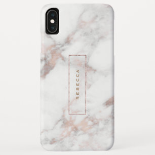 Luxury Faux Marble Rose-Gold Accents Monogram iPhone XS Max Case