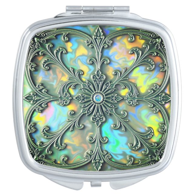 Luxury Faux Opal Compact Mirror (Front)