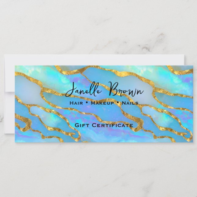 Luxury Faux Opal Stone Gold Gift Certificate Card (Front)