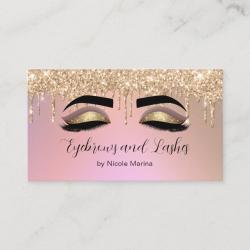 Luxury Faux Pink Gold Glitter Eyebrows and Lashes Business Card