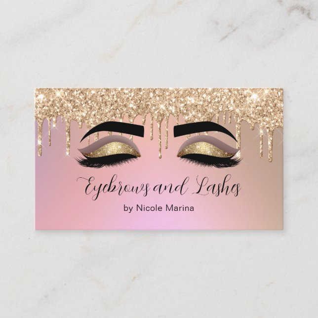 Luxury Faux Pink Gold Glitter Eyebrows and Lashes Business Card (Front)