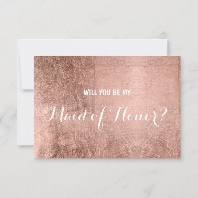 Luxury faux rose gold leaf be my maid of honor invitation (Front)