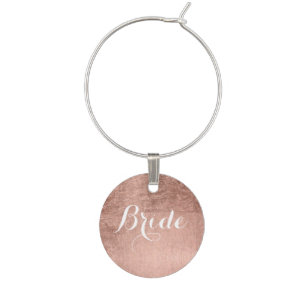 Luxury faux rose gold leaf bride wine charm
