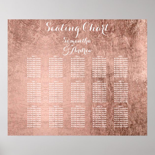 Luxury Faux Rose Gold Leaf Table Seating Chart Poster