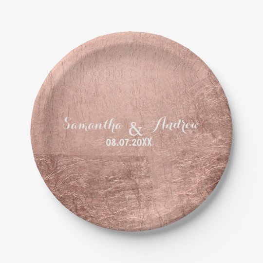 Luxury faux rose gold leaf wedding paper plate