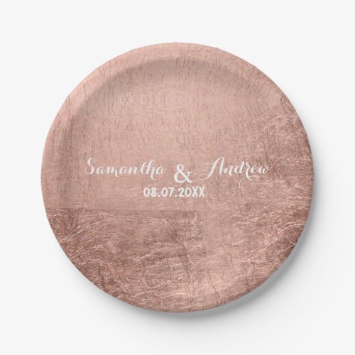 Luxury faux rose gold leaf wedding paper plates