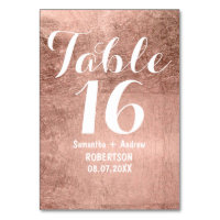 Luxury faux rose gold leaf wedding table number