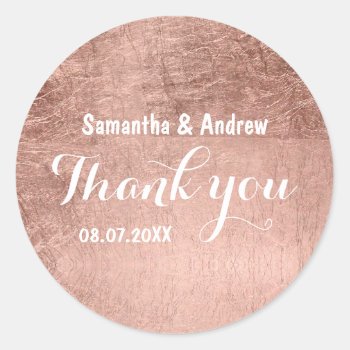 Luxury Faux Rose Gold Leaf Wedding Thank You Classic Round Sticker by blush_invitations at Zazzle