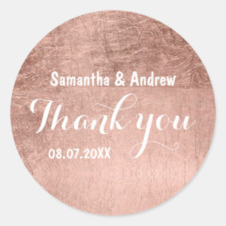 Luxury faux rose gold leaf wedding Thank you Classic Round Sticker
