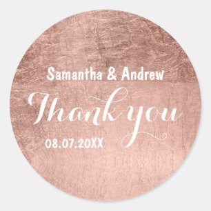 Luxury faux rose gold leaf wedding Thank you Classic Round Sticker