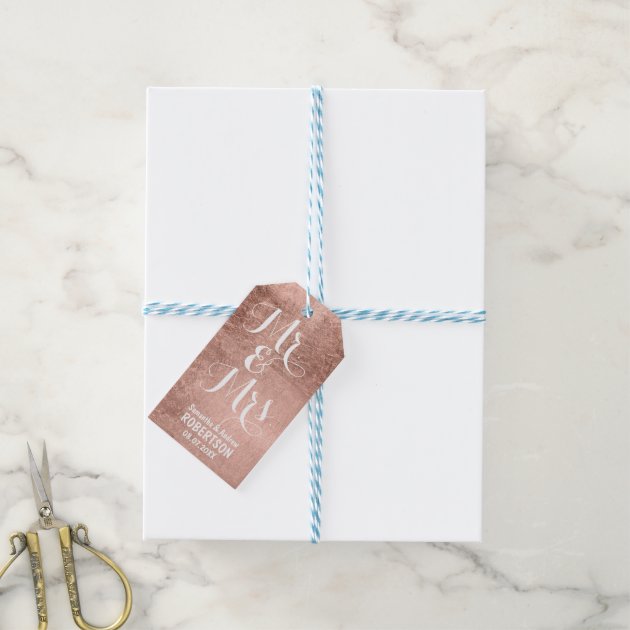 Luxury Faux Rose Gold Leaf Wedding Thank You Gift Tags