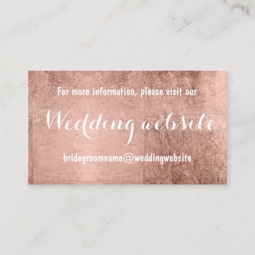 Luxury faux rose gold leaf wedding website enclosure card
