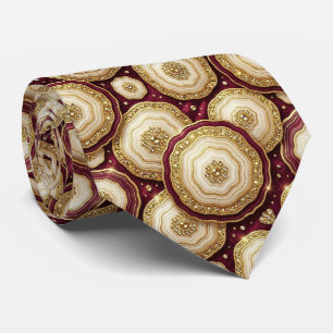 Luxury Faux Silk Burgundy + Gold Geode Neck Tie