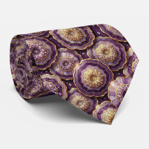 Luxury Faux Silk Deep Plum + Gold Geode Neck Tie