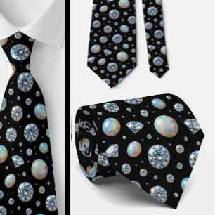 Luxury Faux Silk Diamond Opal Gentleman's Neck Tie