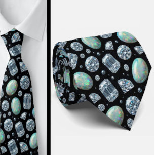Luxury Faux Silk Diamond Opal Gentleman's Neck Tie