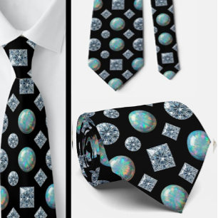 Luxury Faux Silk Diamond Opal Gentleman's Neck Tie