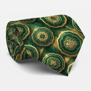 Luxury Faux Silk Green + Gold Geode Neck Tie