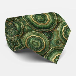 Luxury Faux Silk Green + Gold Geode Neck Tie