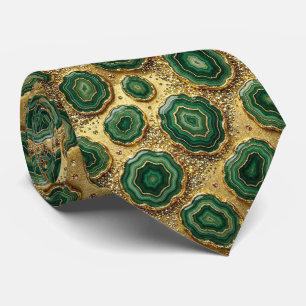 Luxury Faux Silk Green + Gold Geode Neck Tie