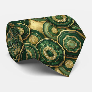 Luxury Faux Silk Green + Gold Geode Neck Tie
