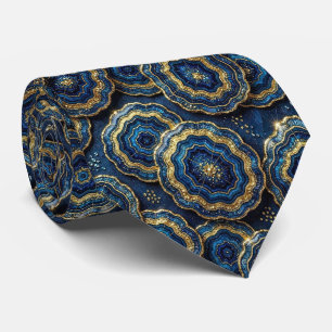 Luxury Faux Silk Navy Blue + Gold Geode Neck Tie