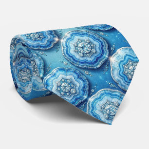 Luxury Faux Silk Ocean Blue Geode Neck Tie