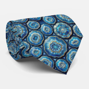 Luxury Faux Silk Ocean Blue Geode Neck Tie