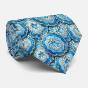 Luxury Faux Silk Ocean Blue Geode Neck Tie