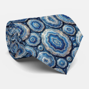 Luxury Faux Silk Ocean Blue Geode Neck Tie