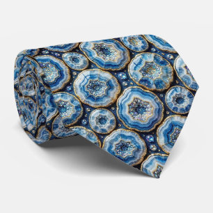 Luxury Faux Silk Ocean Blue Geode Neck Tie