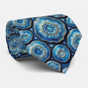 Luxury Faux Silk Ocean Blue Geode Neck Tie