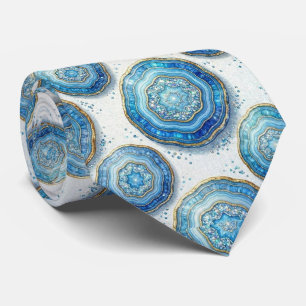 Luxury Faux Silk Ocean Blue Geode Neck Tie
