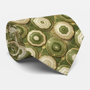 Luxury Faux Silk   Olive + Gold Geode Neck Tie