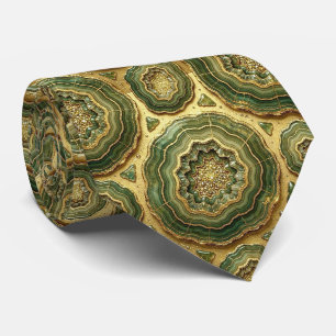 Luxury Faux Silk Olive + Gold Geode Neck Tie