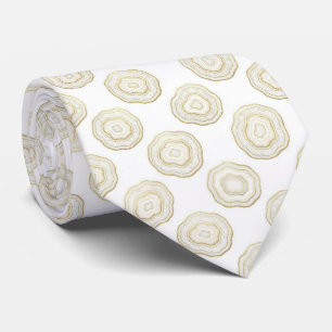 Luxury Faux Silk White + Gold Geode Neck Tie