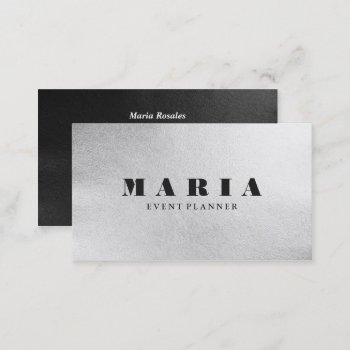 Luxury Faux Silver Black Texture Chic Professional Business Card by busied at Zazzle