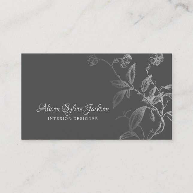 Luxury faux silver foil dark grey elegant  business card (Front)