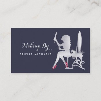 Luxury Faux Silver Woman Makeup Artist Red Shoes Business Card by GirlyBusinessCards at Zazzle