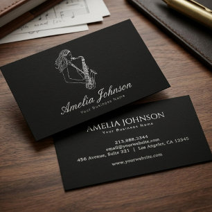 Luxury Female Musician Saxophone Player Black      Business Card
