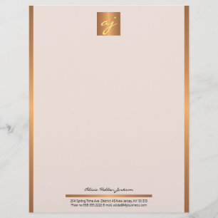 Luxury feminine blush pink copper gold monogram letterhead